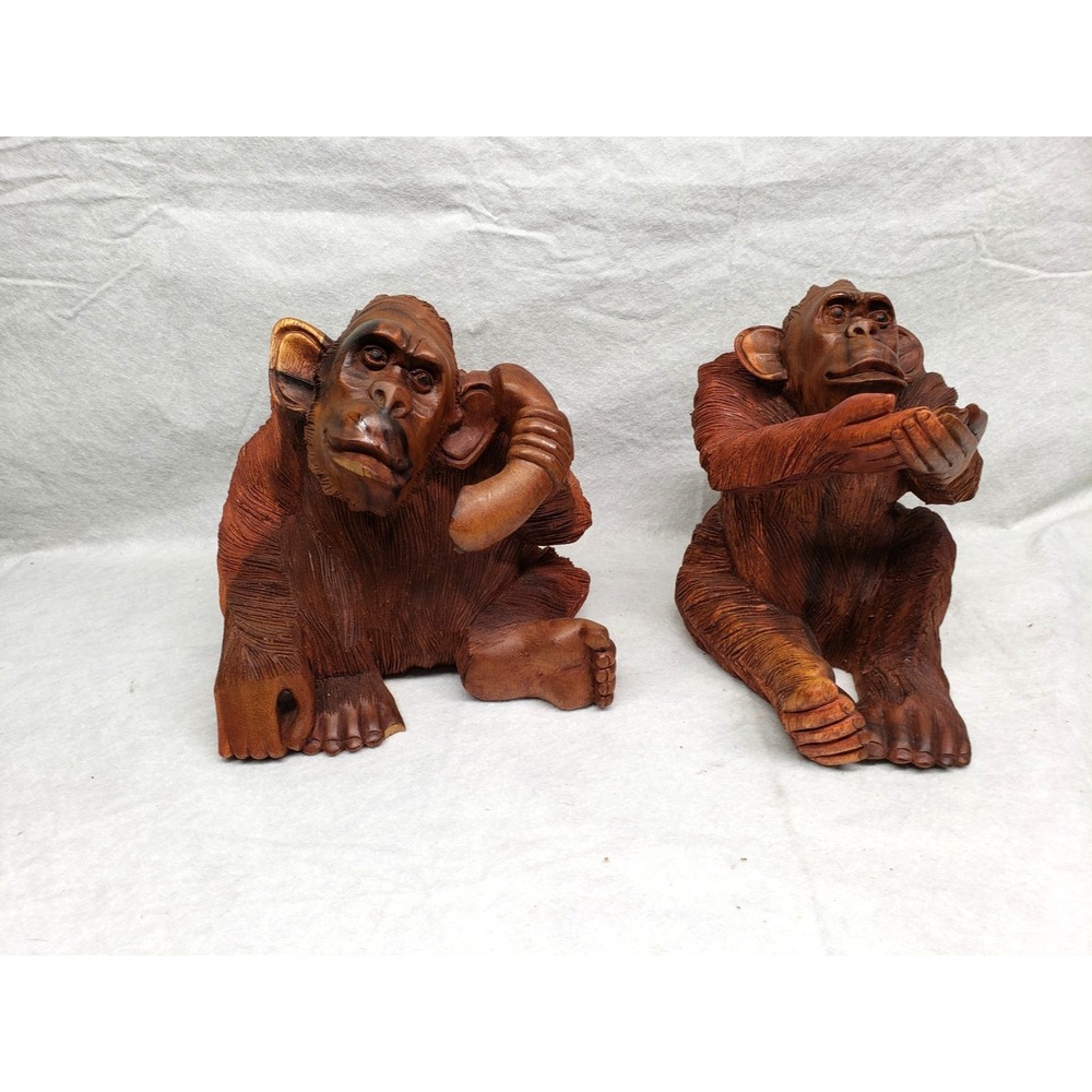 2 Large 8" antique Carved Black Forest Monkeys Rare Find